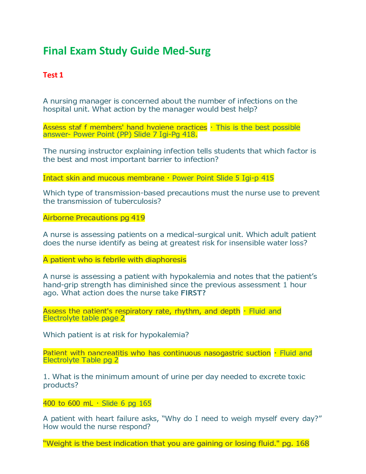 Preview image of Final Exam Study Guide Med-Surg document